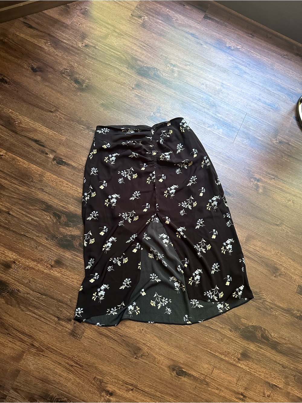 Abercrombie & Fitch Black Floral Midi Skirt with White & Yellow Blossoms